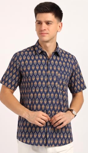 Image of BLOCKS OF INDIA Cotton Hand Block Print Half Sleeves Summer Shirt for Men