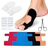 Kit 30 Uds Corrector Juanetes con Cinta Kinesiologia 4 Colores, 10 Toallitas Alcohol y Tijeras - Set Profesional Hallux Valgus con 2 Separador de dedos de Silicona para Alivio y Protector Juanete
