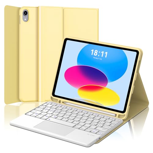 Teclado bluetooth con Ñ para iPad 10 generación y iPad 11 con funda trackpad y teclado español amarillo