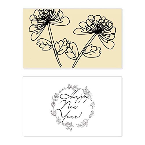 Tarjeta de Año Nuevo con crisantemo minimalista dibujado a mano y elegante acabado lineal