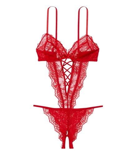 Victoria's Secret About Last Night Teddy, Unlined, Lace Fabric, Women's Lingerie, Very Sexy Collection, Red (S)