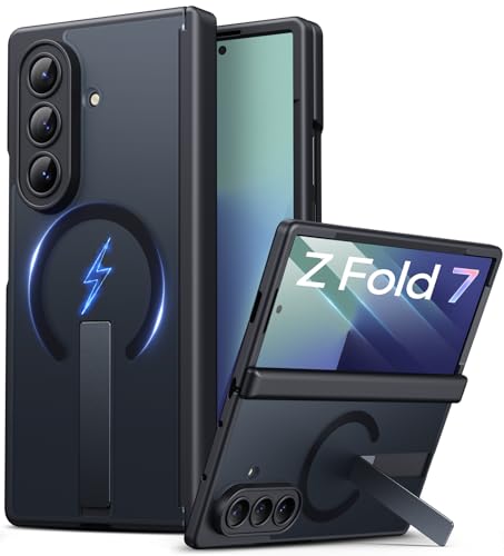 Vihibii for Samsung Galaxy Z Fold 7 Case with Stand Compatible with MagSafe Full Lens & Hinge Protection Front Screen Protector Military Grade Rugged Phone Cover Case for Galaxy Z Fold 7 Black