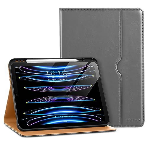 DTTO for iPad Pro 12.9 6th / 5th / 4th / 3rd Generation Case 2022/2021/2020/2018, Leather Folio Stand Cover with Built-in Apple Pencil Holder -Auto Wake/Sleep and Multi Viewing Angles, Grey