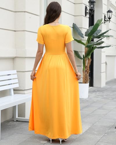 Image of COSSEN Women's Crew Neck Short Sleeve Maxi Dress with Pockets Casual Loose Swing for Wedding Guest Beach Vacation