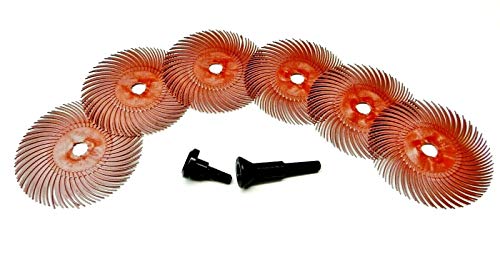 Image of 3M Radial Bristle Disc 3 inch Red 220 Grit with 1 /4 inch Mandrel 6 Brushes and Arbor Set by Jets