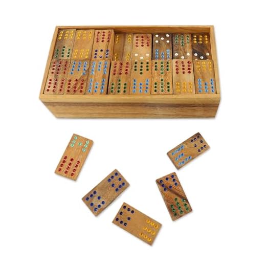 NOVICA Hand Made Rain Tree Wood Double Twelve Domino Set, 'Colorful Dominoes'