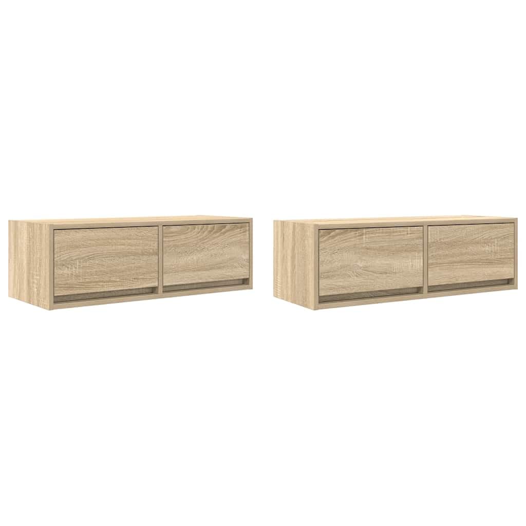 2er Set TV-Wandschränke Sonoma-Eiche 80cm - Schwebendes TV Board Lowboard hängend aus Holzwerkstoff - Modernes Media Möbel Wandboard für Wohnzimmer & Schlafzimmer - 80x31x25,5 cm