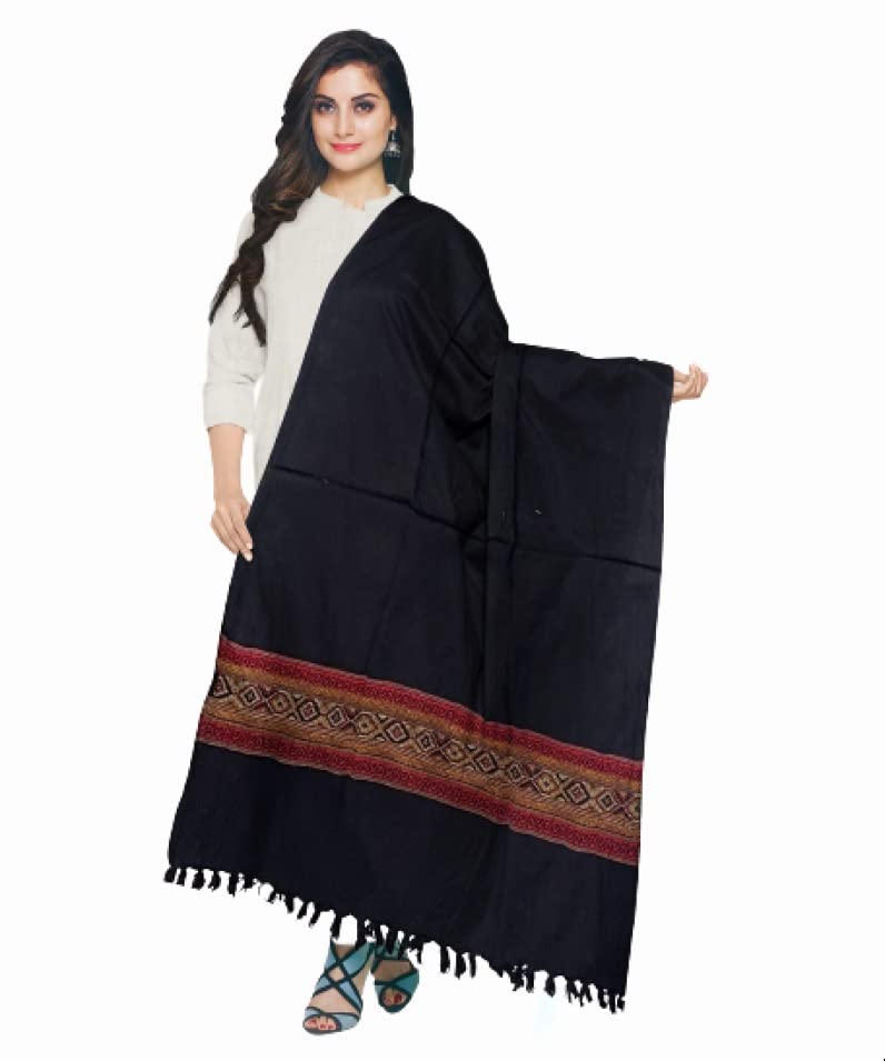 zaria fabs Kullu Shawl for Women Single Border (Black)-picture-38