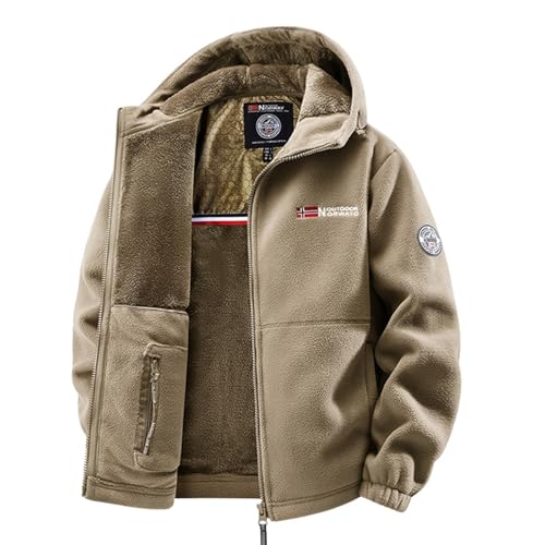 VVAULT Veste à capuche en polaire double couche, veste sherpa ultra chaude unisexe avec fermeture éclair intégrale pour homme, veste tactique sherpa avec...