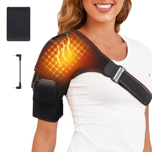 Shoulder Heating Pad with Battery,Cordless Portable Heated Shoulder Brace for Men Women,Electric Heated Shoulder Wrap with Hot Cold Modes,Left Right Shoulder