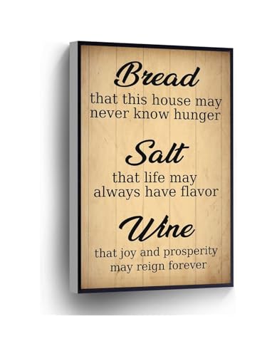 Cuadro en lienzo Bread Salt Wine con frase de ¡Qué bello es vivir! para pared (Con marco, 20x30cm)