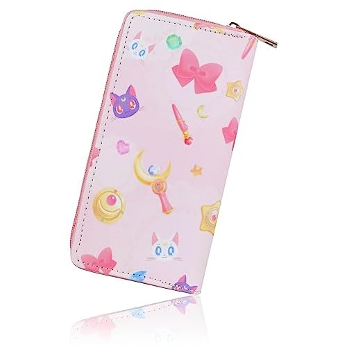 Roffatide Anime Sailor Moon Billetera Mujeres Zip Alrededor de Embrague Billetera Caricatura de Viaje de Largo Billetera Monedero de Cuero de imitación Pasaporte Teléfono Tarjetero Billetera