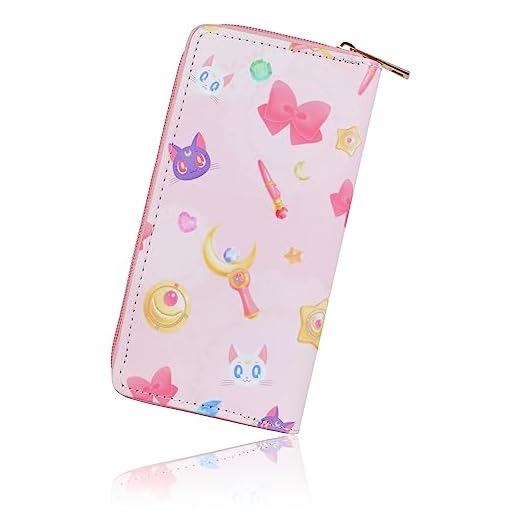Roffatide Anime Sailor Moon Billetera Mujeres Zip Alrededor de Embrague Billetera Caricatura de viaje de largo Billetera Monedero de cuero de imitación Pasaporte Teléfono Tarjetero Billetera