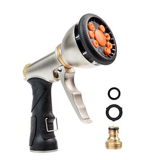 Mosthink Garden Hose Nozzle Sprayer 9 Ways Pattern, Adjustable Metal Heavy Duty Water Hose Spray Nozzle Gun for Watering Plants, Lawn Cleaning, Pets/Car Washing -Anti Leak