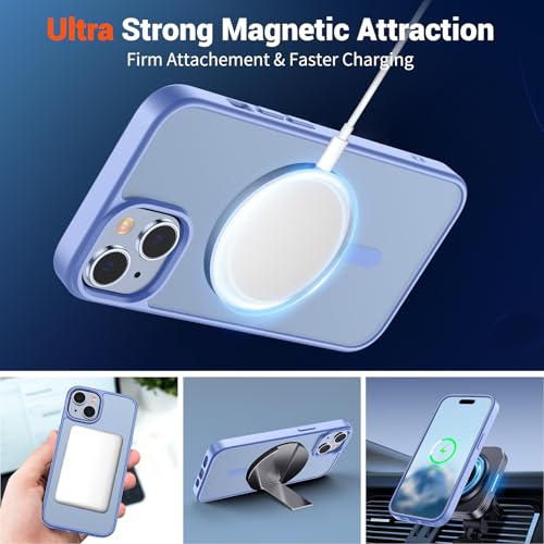 Image of SUPFINE Magnetic for iPhone 15 Case (Compatible with MagSafe) (Military Grade Drop Protection) Slim Translucent Matte Shockproof with Anti-Fingerprint Phone Case, Blue Purple