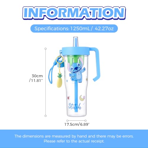Image of MINISO Disney Stitch Water Bottle 42oz, Leakproof Tumbler with Straw Handle
