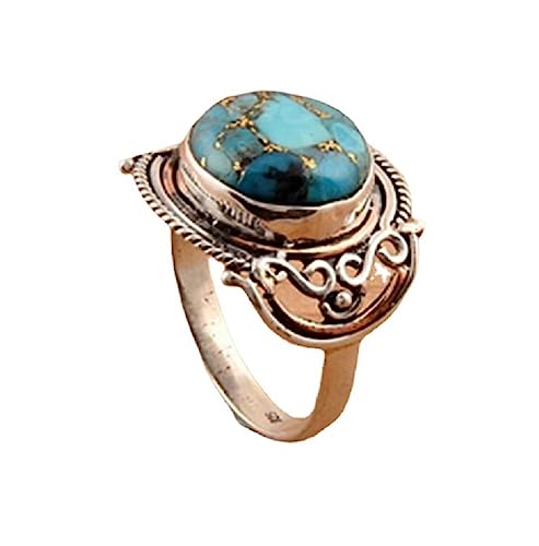 Bague rétro en argent 925 anti-allergie avec délicate fausse pierre turquoise