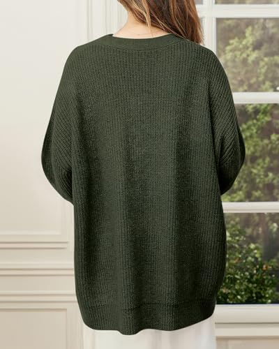 Image of ebossy Women's Open Front Knit Cardigan Casual Long Sleeve Oversized Button Lightweight Sweater Outwear