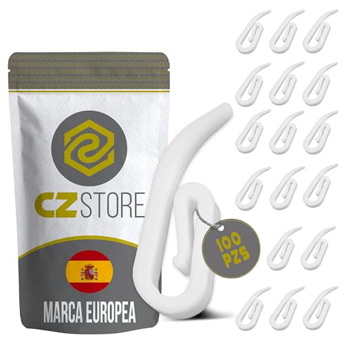 CZ Store   Ganchos de Plástico para Cortina | Paquete de 100 | ✮GARANTÍA DE por Vida✮ |12x28mm| Colgadores Blancos para Barra de Ducha, Riel de Ventana, Persianas, Pliegues   Accesorios para Colgar