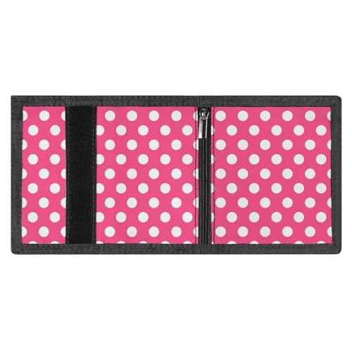 Bright Pink Polka Dot Print Wallet for Men, 8 Credit Card Holder Slim Minimalist Front Pocket Small Mens Bifold Wallets3