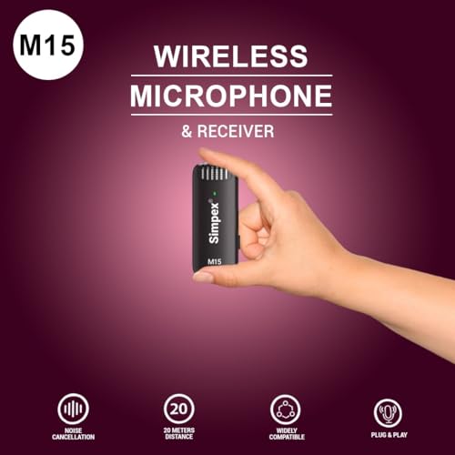 Image of Simpex M15 Wireless Microphone & Receiver with Type C, Noise Cancellation, Mic Suitable for Vlog You Tube Live Streaming Video Recording and More.