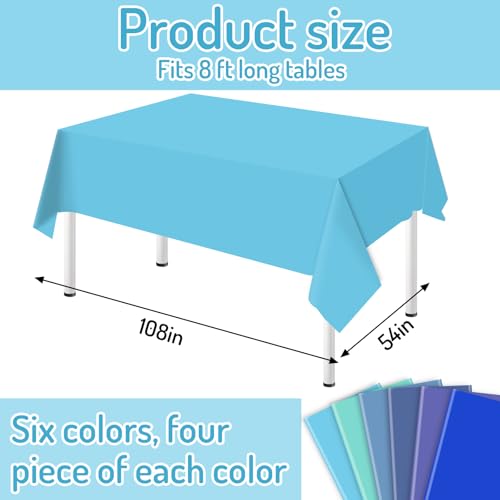 Whaline 24 Pcs Summer Blue Plastic Tablecloth 6 Gradient Blue Rectangle Table Cover Waterproof Table Cloth for Wedding Birthday Winter Decoration Supplies, 54 x 108 Inch by Whaline - Used condition - Image 2