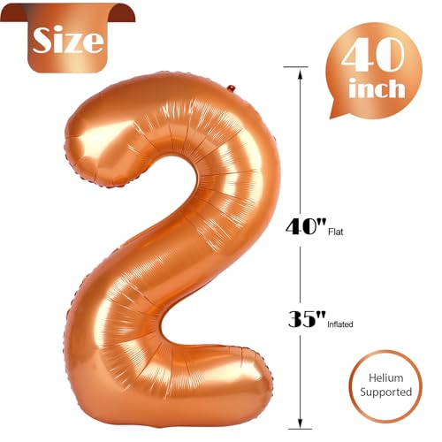 Image of Orange Number 2 Balloon 40 Inch, 2nd Birthday Decoration, Sparkling 2 Number Balloon Party Decor