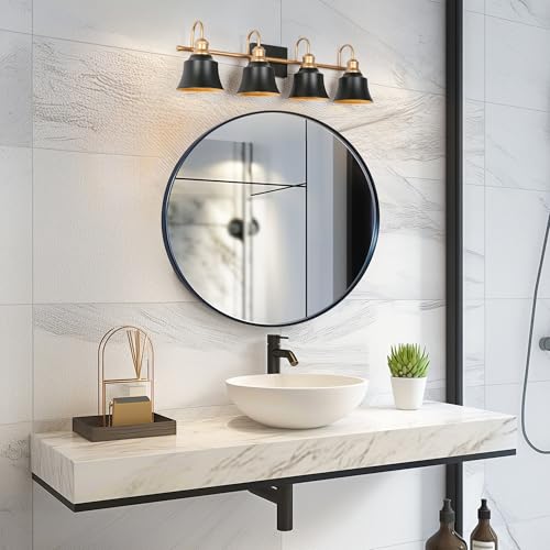 Image of KSANA Modern Bathroom Light Fixtures, Large 31 inch Black Vanity Lights Over Mirror 4 Light Farmhouse Bathroom Vanity Lighting for Bedroom, Kitchen, Living Room