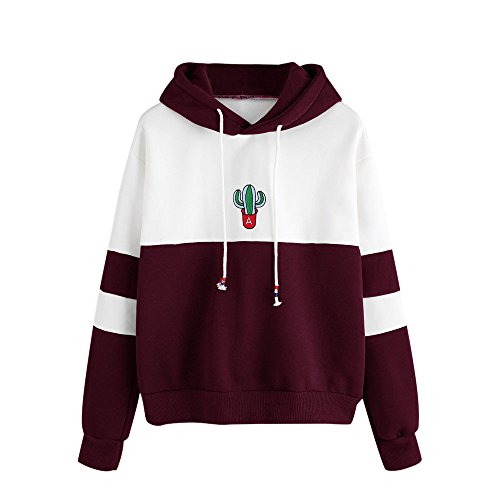 Lenfesh Mujeres Harry Potter Estampado Sudaderas con Capucha Manga Larga Sudaderas Jersey de Bolsillo (L, Cactus #Granate)