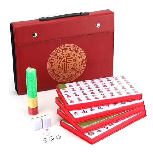 Jeu de mahjong chinois traditionnel incassable en mélamine avec mallette nomade