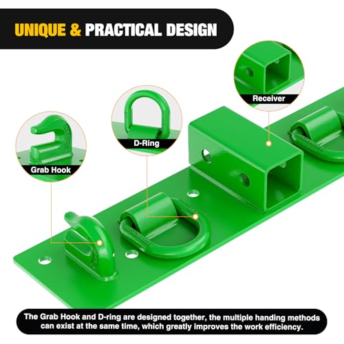 Image of Nilight 3 /8 inch Tractor Bucket Grab Hooks with 1 /2 inch Tie Down Ring and 2 inch Receiver Grade 70 Forged Steel Bolt-On for John Deere Compact Tractor Bucket RV UTV Truck Max 4700LBS, Green