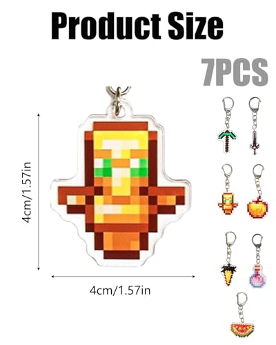 Image of 7 PCS Keychains with Pixel - Art & Geometric Designs, Durable & Stylish Decorative Keyrings for Keys, Bags, Backpacks, keychain for boys, Ideal as Personal Accessories & Small Gifts