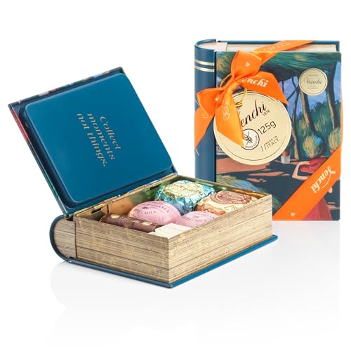 Venchi - Mini Libro en Lata Roma con 8 Bombones Surtidos, Chocoviar, Bacio Di Dama, Cremino 1878, Mini Lingot, 112 g, Sin Gluten, Sin Colorantes ni Conservantes, Idea Regalo