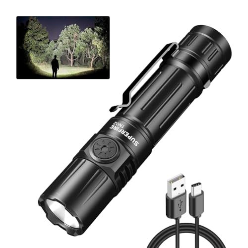 SuperFire Flashlights High Lumens Rechargeable, 1800 Lumens Super Bright Flashlight with Clip, 6 Modes, IP 44 Waterproof Powerful Flashlight for Home, Camping, Hiking, Emergency, Power Outage(TN02)