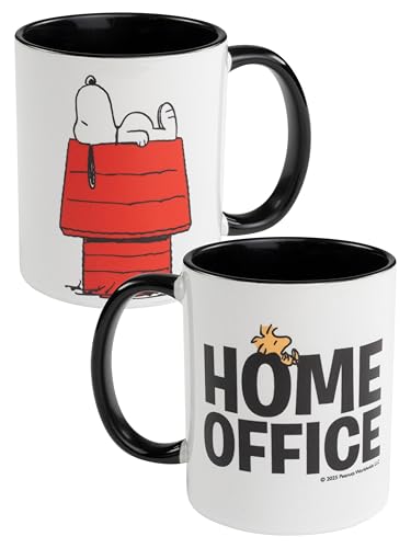 The Peanuts Snoopy Tasse - Home Office Kaffeetasse Becher Kaffeebecher aus Keramik 320 ml Schwarz/Weiß