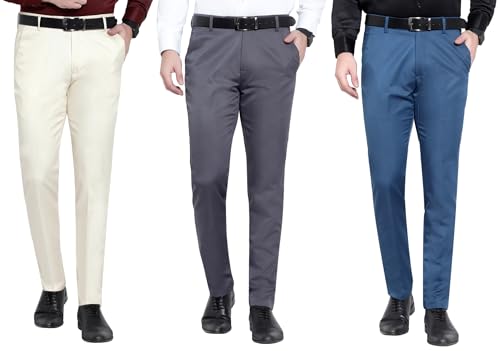 Image of ABLESTAR Men's Polycotton Slim Fit Formal Trouser - Spendex Cotton Casual Pant for Men - Breathable, Lightweight, Adjustable Formal Trouser for Men - Pack of 3