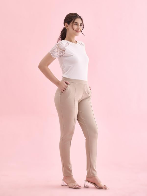 Image of GO COLORS Viscose Stretch Blend Ponte Pants Full Length for Women| Breathable, Mid Rise