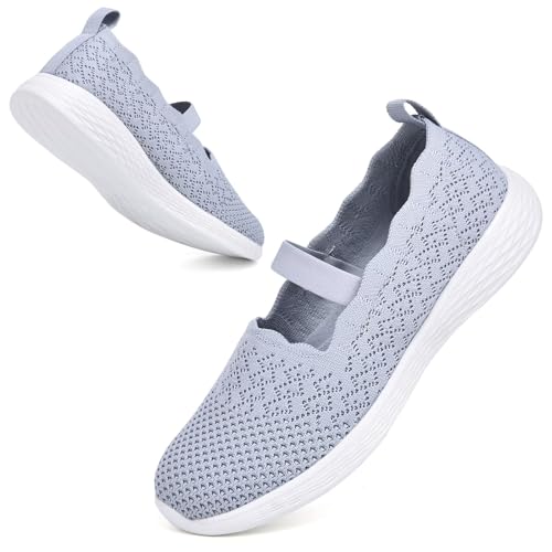 poemlady Women's Slip on Loafer Shoes - Knit Casual Ballet Flat Nurse Walking Sneakers Mesh Round Toe Low Wedge Memory Foam Shoes