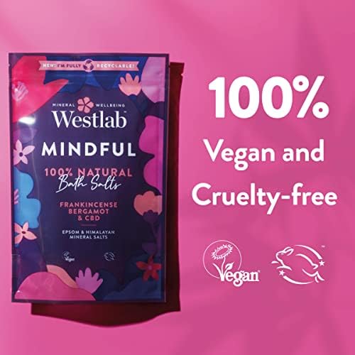 Westlab - 1kg - Mindful Epsom & Himalayan Salts Infused with Frankincense & Bergamot - For Calming and Soothing - 1kg Resealable Pouch
