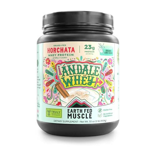 Earth Fed Muscle Grass-Fed Whey Protein Isolate Horchata Flavor | 23g Protein Per Serving | No Artificial Sweeteners Soy Free Gluten Free | Non-GMO | 2 lb 25 Servings