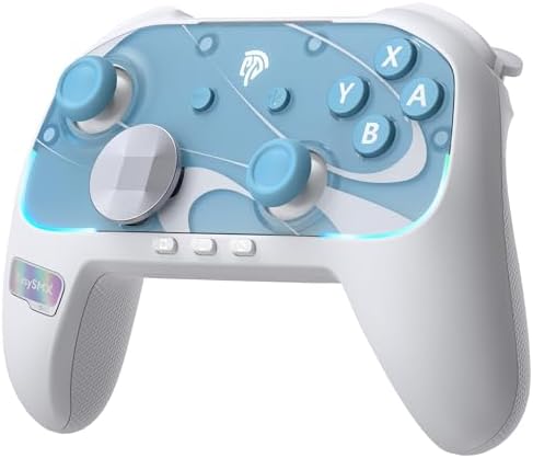 （15:30時点） Switch 2 コントローラー Switch1/2代対応、磁気式交換可能、EasySMX S10 フェイスプレートSwitch ワンタップで起動、スイッチ コントローラー、HD振動、スリープ解除 プロコン、 1200mAh、TMR ジョイスティックゲーム コントロー 背面ボタン付き、RGB Bluetooth 無線接続、NFC、 ジャイロセンサー (白と青)