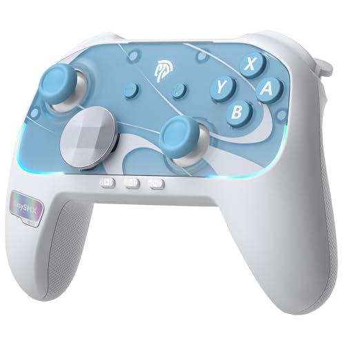 EasySMX S10 Switch 2 コントローラー Switch ワンタップで起動 TURBO連射機能 スイッチ コントローラー 26時間連続使用 1200mAh大容量 磁気式交換可能フェイスプレート TMR ジョイスティック付きゲーム コントローラー マクロ機能 背面ボタン付き 5色RGBライト Bluetooth 無線接続 ジャイロセンサー搭載 HD振動 スリープ解除 プロコン NFC 日本語取扱説明書付き(白と青)