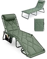 KEPLIN Foldable Sun Lounger Chair - Quilted Outdoor Garden Recliner - Padded 600D Oxford Fabric, 4 Position Adjustable Backrest, Portable Patio Camping Deck Chair 110kg Capacity - Green