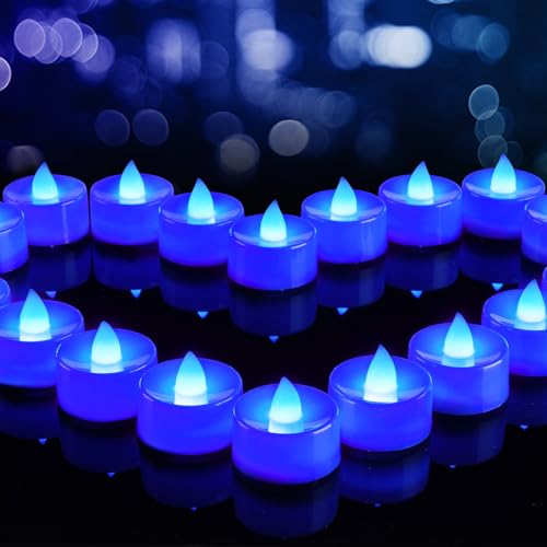 Image of BEICHI Flameless Candles, Battery Operated LED Tealights Votive Flickering for Party Halloween, Christmas, Wedding- 24Pack, Blue Light