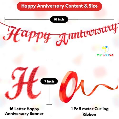 Image of Flyloons Happy Anniversary Banner Red Decorations Kit for Men Women Wedding Anniversary Banner Items without Balloons