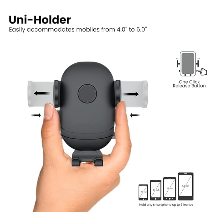 Image of MountPro K6 Universal Car Dashboard Mobile Holder | Adjustable Windshield Mount with Strong Suction Cup | One-Touch Lock Mechanism | 360 Rotation | Compatible with All Smartphones - Black