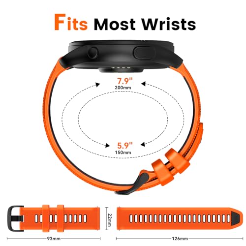 Velocarer Watch Band for Garmin Forerunner 265/Forerunner 255/Vivoactive 4/Venu 3/Venu 2, 22mm Quick Release Silicone Sport Bands, Orange & Black — view 6