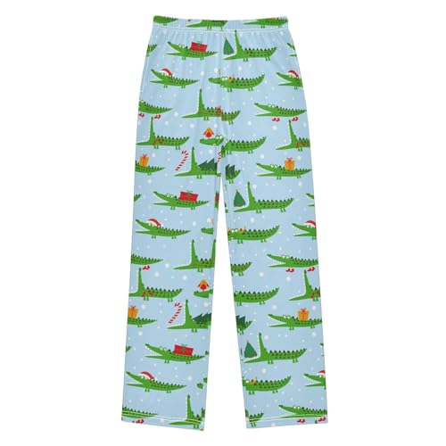 ZZXXB Christmas Crocodile Snow Boys Long Pants Soft Trousers Elastic Waist Kids Lounge Bottoms with Pockets S-XL