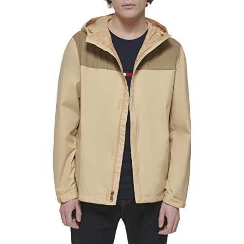 Tommy Hilfiger Men's Lightweight Breathable Waterproof Hooded Jacket, Brown Color Block, XX-Large - image 2