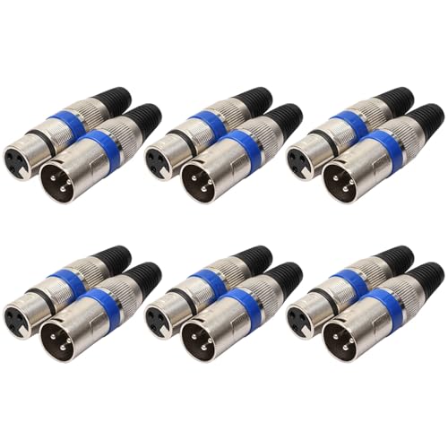 Greluma 6 paia Connettore XLR a 3 pin tipo saldato - 6 connettori maschio e 6 femmina per cavo audio microfono, realizzato in lega di zinco per elevata conduttività